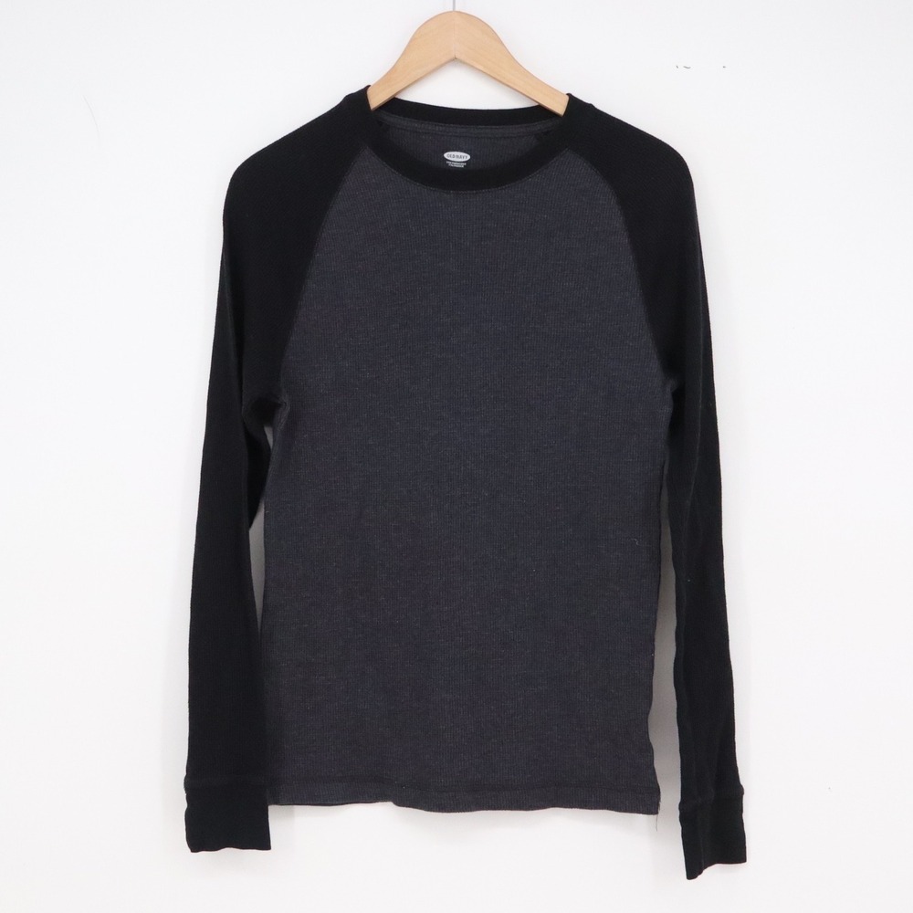 Old Navy Thermal Shirt Mens S Raglan Charcoal Black Waffle Knit Excellent